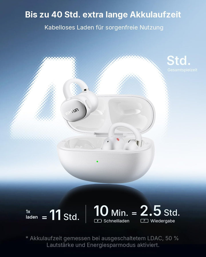 EarFun Clip 2 Open Ear Kopfhörer, Bluetooth Clip On Earbuds, Komfortabel und stabil, 12 mm Titanium-