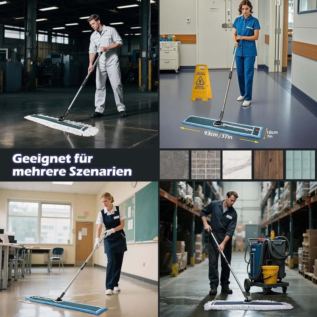 Myiosus Flach Wischmopp, 105cm Breit Gross Flachmopp, Baumwolle & Mikrofaser Mopp mit Edelstahlgriff