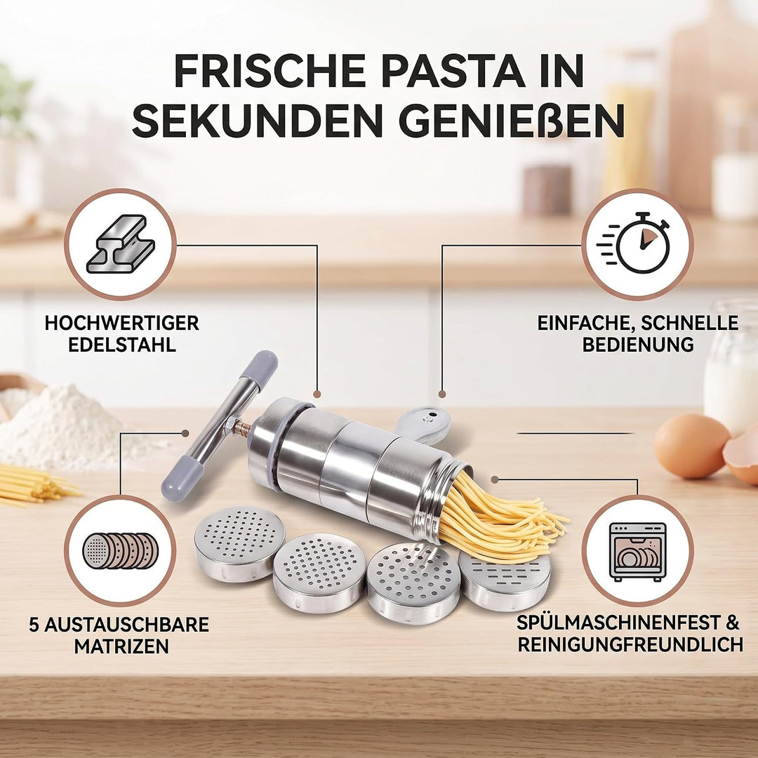Nudelmaschine, Pastamaker Nudelpressmaschine Edelstahl Manuelle Nudelpresse Mit 5 Formköpfen für fri
