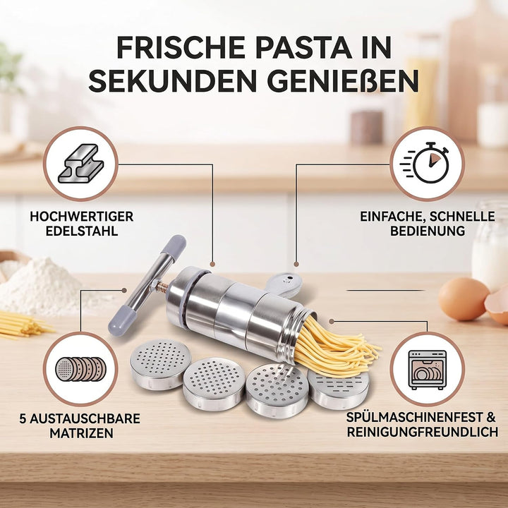Nudelmaschine, Pastamaker Nudelpressmaschine Edelstahl Manuelle Nudelpresse Mit 5 Formköpfen für fri