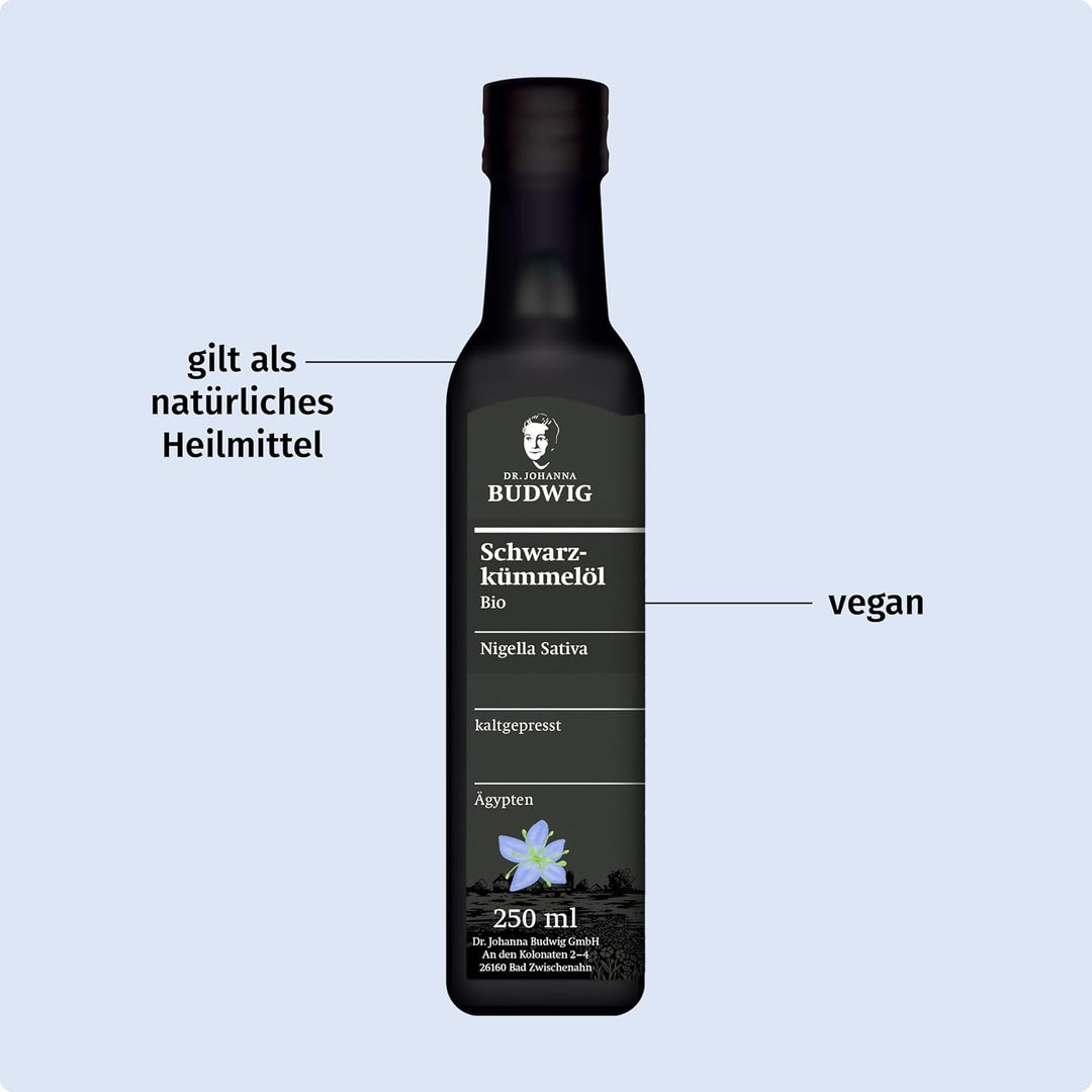 Dr. Budwig Premium Bio Schwarzkümmelöl (250ml) - nigella sativa - ätherisches Öl aus Ägypten - Vitam