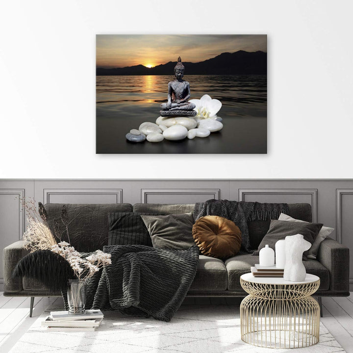 Feeby Bilder Buddha Steine Blume Orchidee 70x50 cm 1 Teilig Wohnzimmer Schlafzimmer Büro Flur Küche