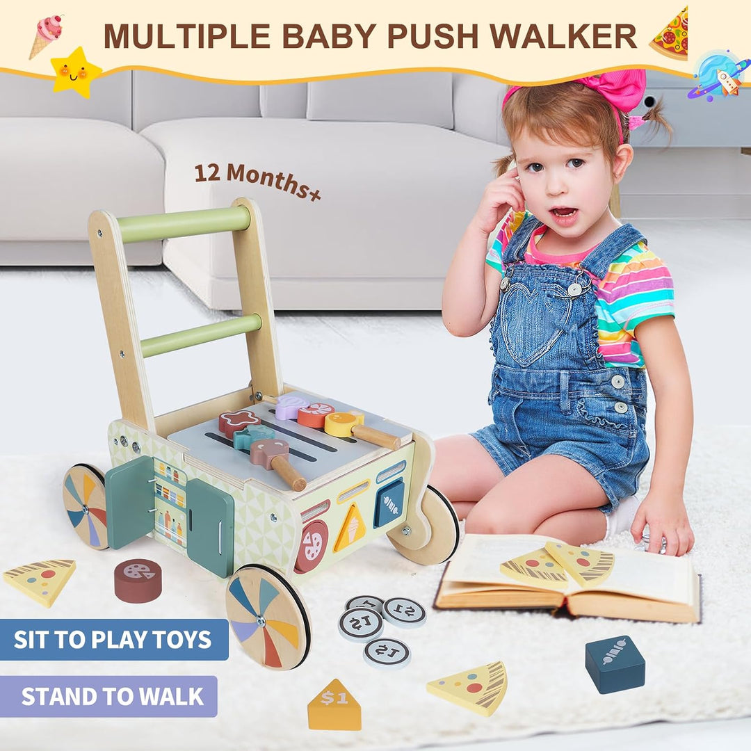Holzwalker für Babys, Montessori-Spielzeug, Küchenwalker zum Schieben und Ziehen, Lernaktivitäten, B