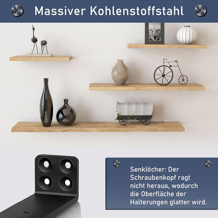 MLOQI 6 stück Regalhalterung Schwarz Regalwinkel Schwerlast, Regalwinkel Schwarz Metall, Wandhalteru