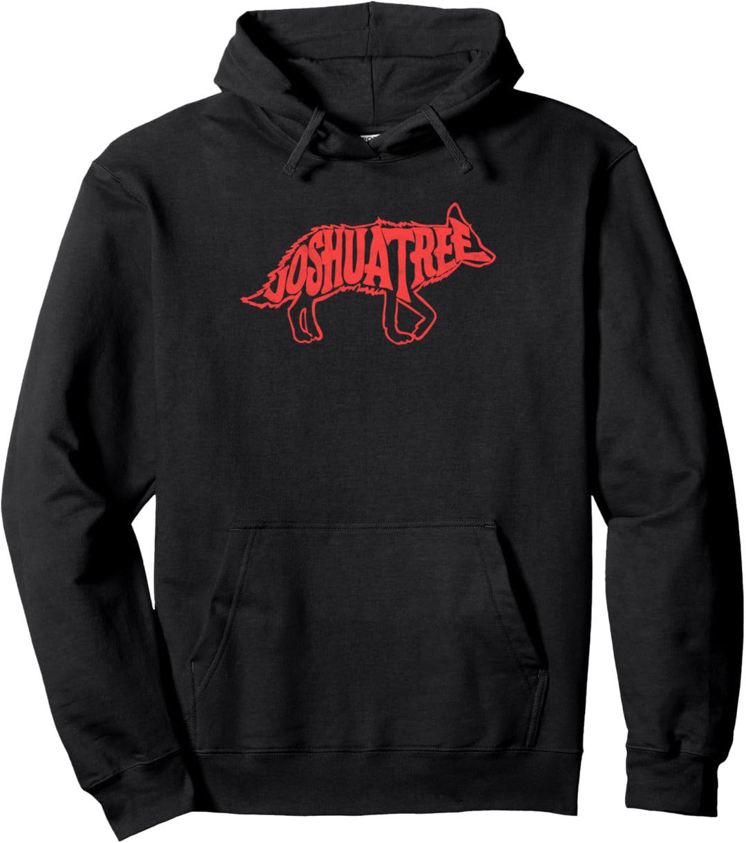 Joshua Tree National Park Red Coyote Retro Lettering Pullover Hoodie