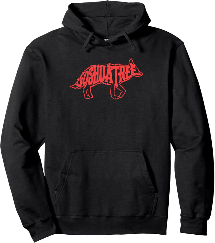Joshua Tree National Park Red Coyote Retro Lettering Pullover Hoodie