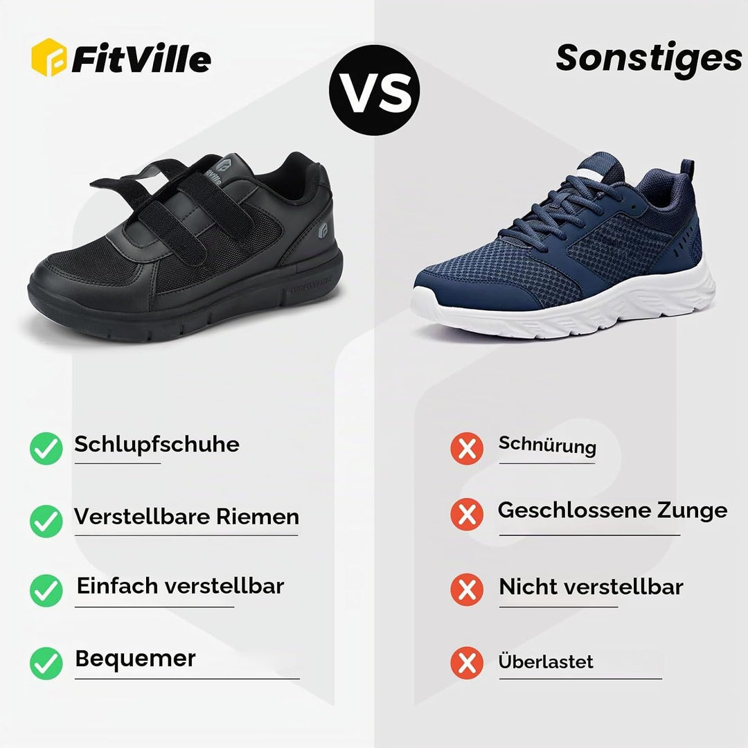 FitVille Herren Easytop Duo Strap Schuhe V3 Extra Weit Turnschuhe Sneaker 47 EU XX-Weit Schwarz, 47