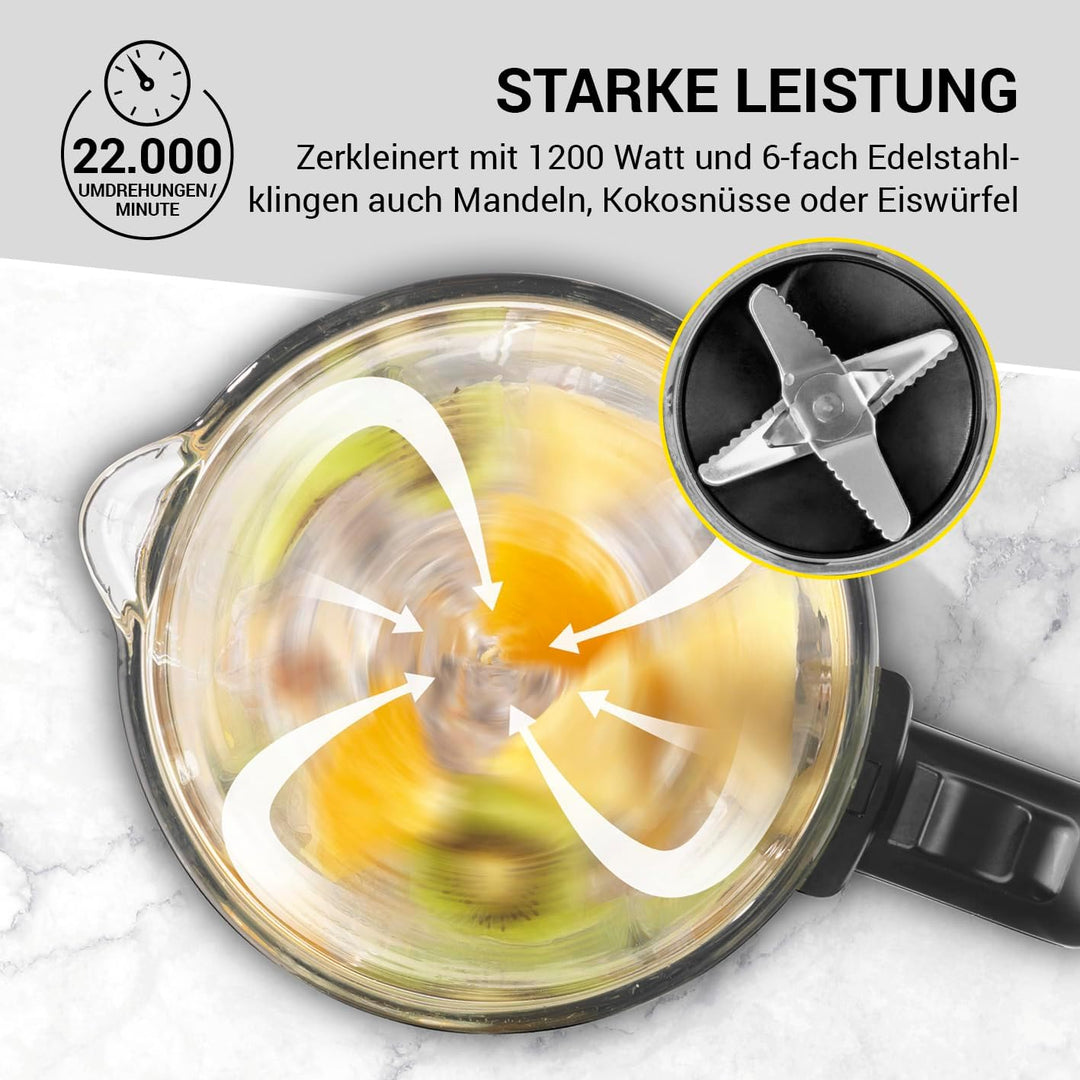 N8WERK Standmixer in der Midnight Edition | 3 Programme: Smoothie, Ice Crush, Auto Clean | 6-fach Ed