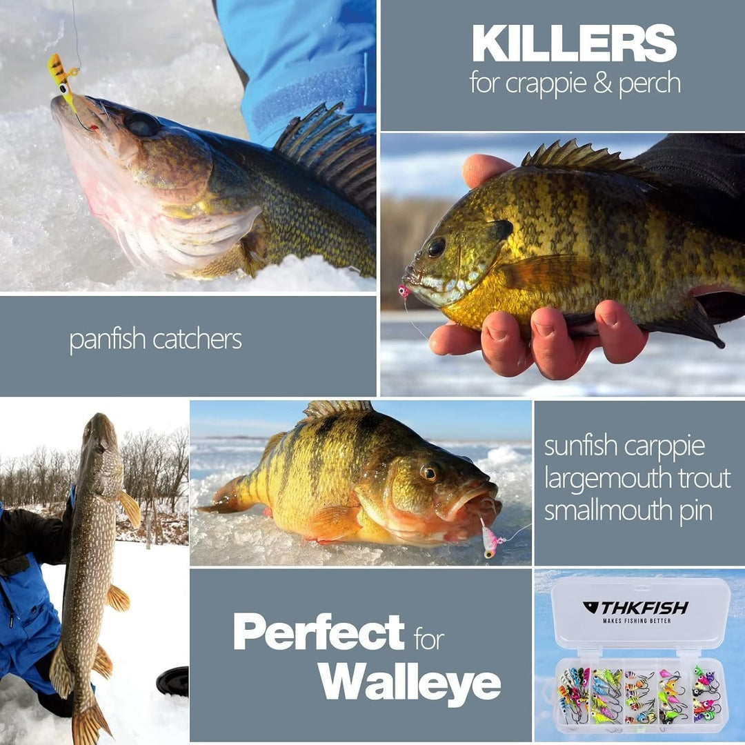 THKFISH Eisangeln Jigs Kit Eisangeln Köder für Zander Barsch Jigs Köpfe zum Eisangeln Tackle Panfish