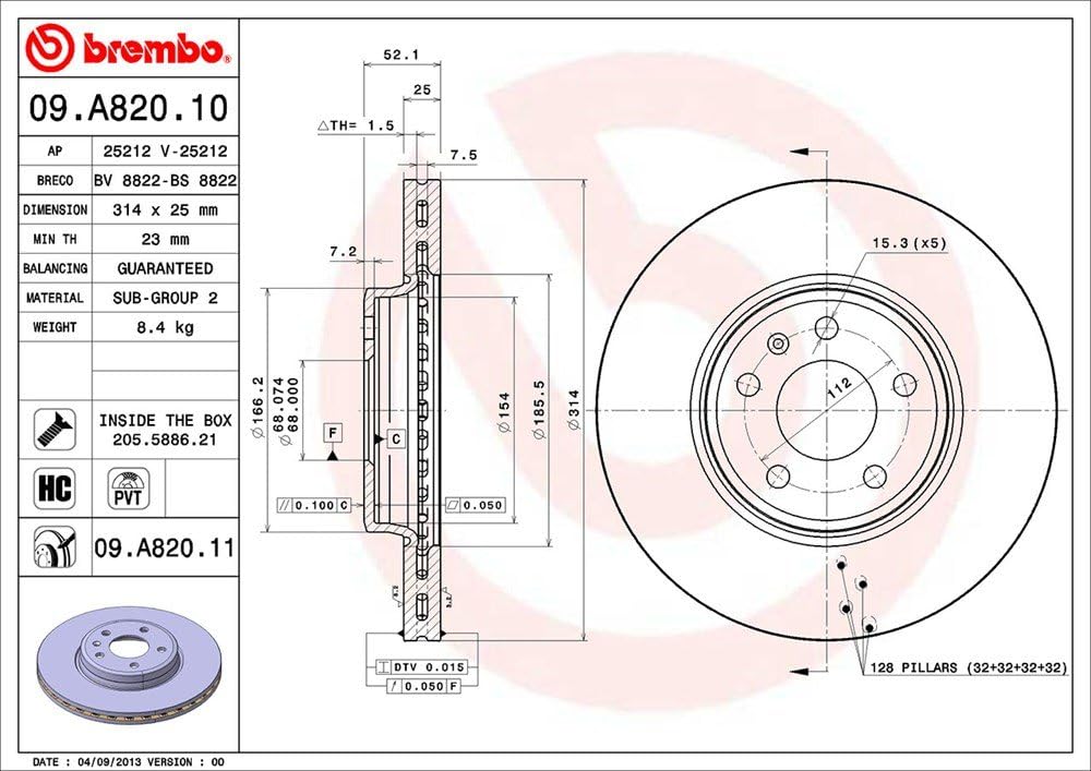Brembo 09.A820.11 COATED DISC LINE Bremsscheibe - 1 Stück Single, Single