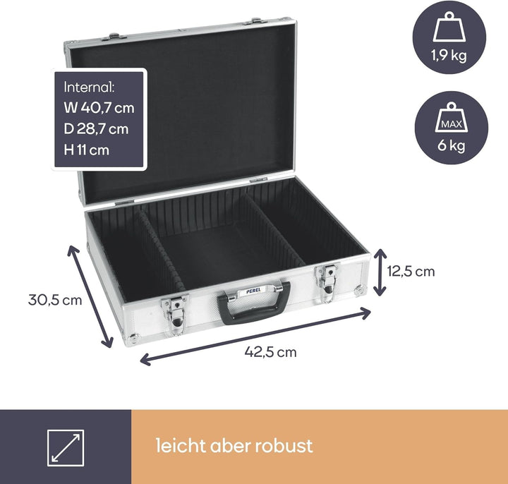 Perel 1819 Werkzeugkoffer aus Aluminium, 42.5 X 30.5 X 12.5 cm 42.5 X 30.5 X 12.5 cm Schwarz,silber,