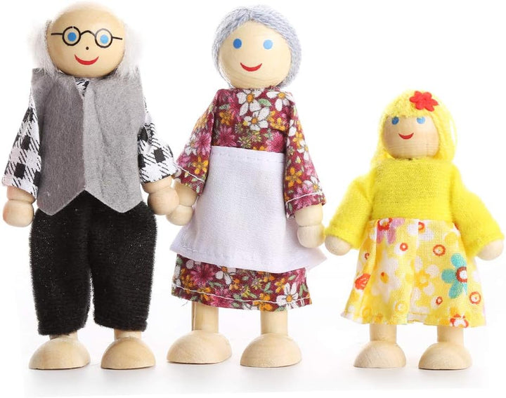 7-köpfige Puppenhaus Puppen, Puppenfamilien für Kinder Spiel Haus Geschenk Holz