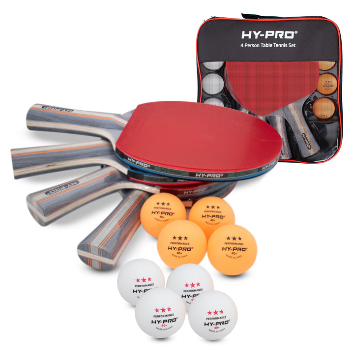 Hy-Pro Tischtennis-Set – 4 Schläger, 8 Bälle, Tragetasche, 3-Sterne-Bälle, Tischtennis-Schläger, Tis