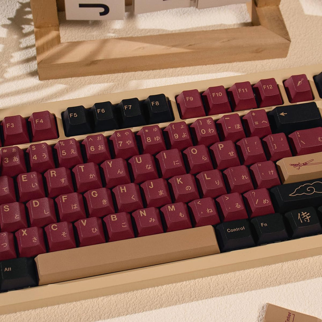 129 Tasten PBT Tastenkappen Dye Sub Cherry Profile Dye Sub Red Samurai Tastenkappen Set Fit for 61/6