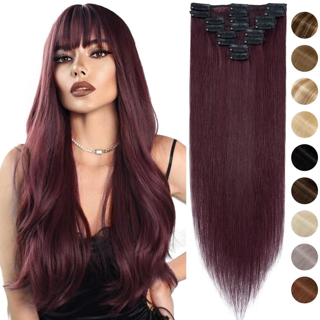 Silk-co Echthaar Clip In Extensions 8 Tressen 18 Clips 80g, Burgund Hair Extensions, Remy Echthaar C