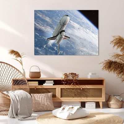 Bilder auf Leinwand 100x70cm Leinwandbild Himmel Rakete Kosmos Planet Gross Wanddeko Bild Schlafzimm