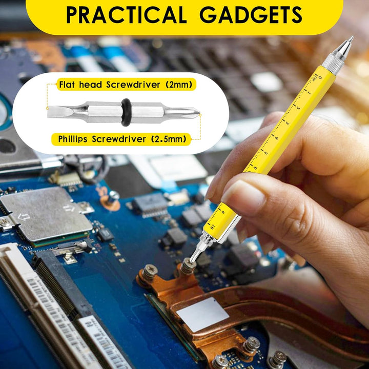 6-in-1-Multitool-Stift, Multifunktionsstift für Männer, mit Stylus, Kugelschreiber, Wasserwaage, Lin