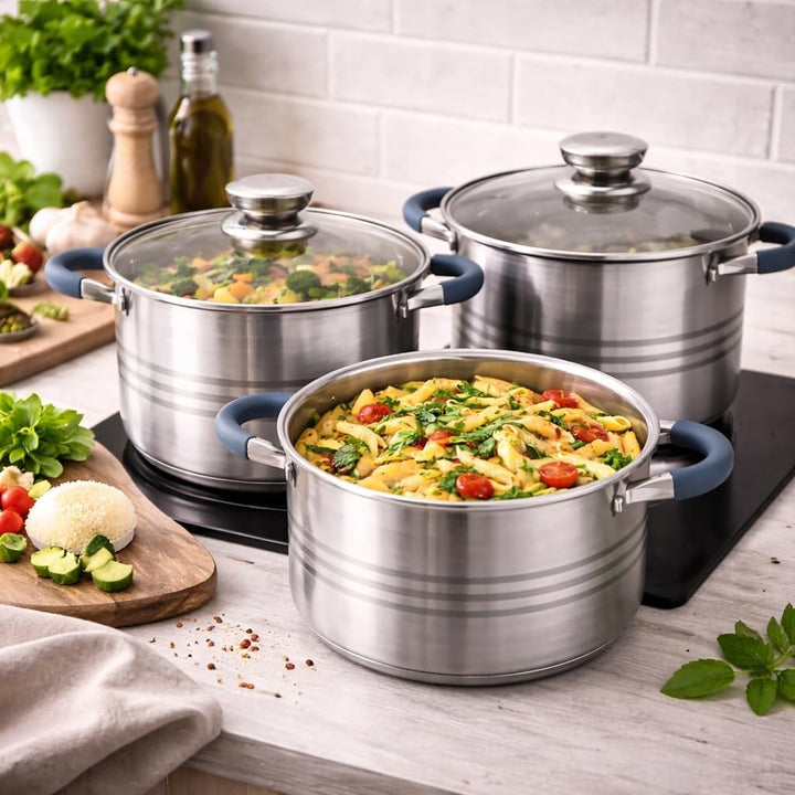 Topfset Edelstahl 10-teilig – Induktion Kochtopf Set mit Glasdeckeln, Töpfe Set Ø18–26 cm, Spülmasch