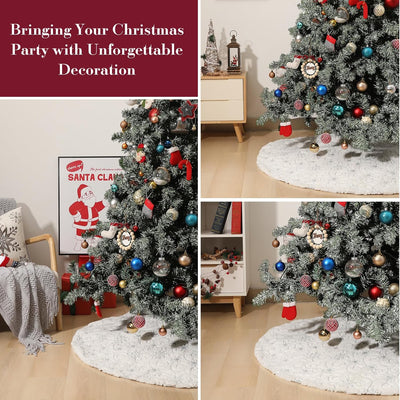 Lewondr Weihnachtsbaum Rock, 122cm Weihnachtsbaumdecke mit Schneeflockenmuster, Gestrickte runde Chr