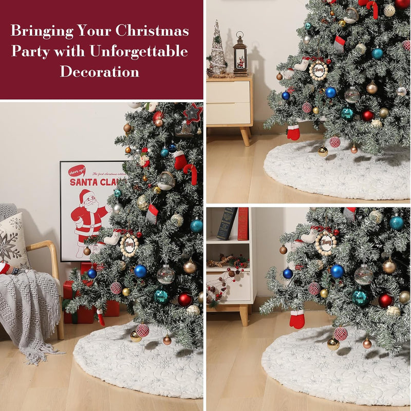 Lewondr Weihnachtsbaum Rock, 122cm Weihnachtsbaumdecke mit Schneeflockenmuster, Gestrickte runde Chr