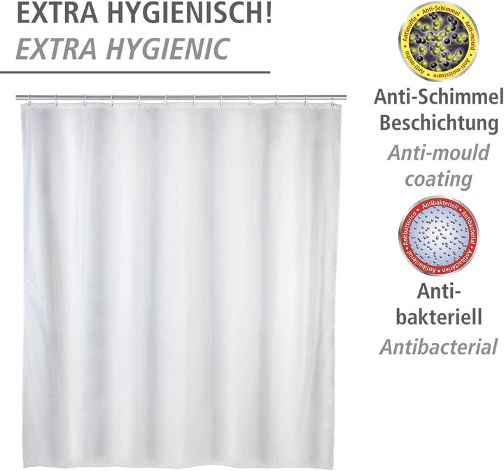 WENKO Anti-Schimmel Duschvorhang Weiss, Textil-Vorhang mit Antischimmel Effekt fürs Badezimmer, wasc