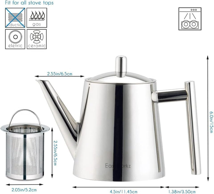 Easyworkz Teekanne mit Siebeinsatz 800ml Edelstahl,Teebereiter für alle Früchte, Kräuter- und Infusi