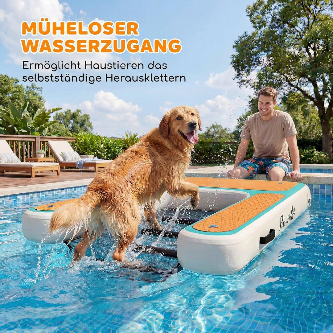 PawHut Aufblasbare Hunde Wasserrampe Hunderampe Pool 151x102 cm Tragbares Hundeboot mit Rutschfester