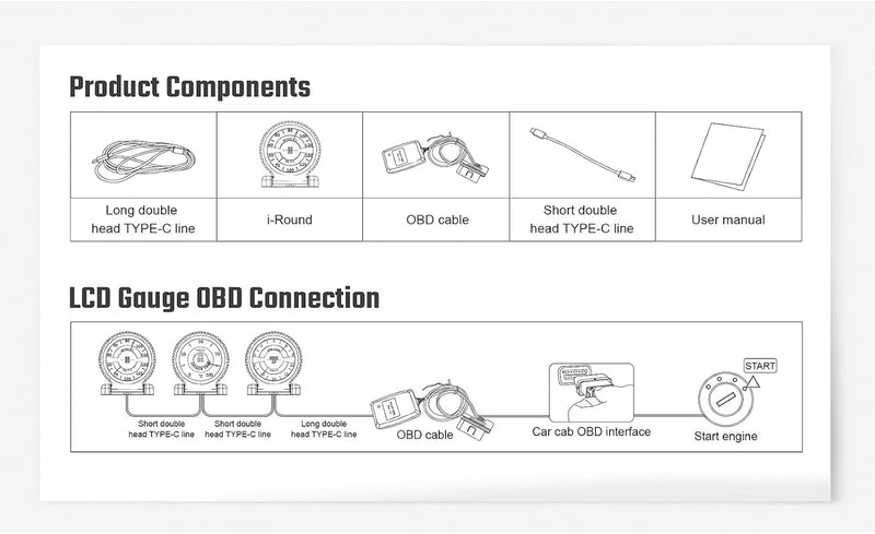 Obd2 Anzeige, Smart OBD2 Anzeige LCD Turbo Boost Wassertemperatur U/min Öltemperatur Öldruck Voltmet