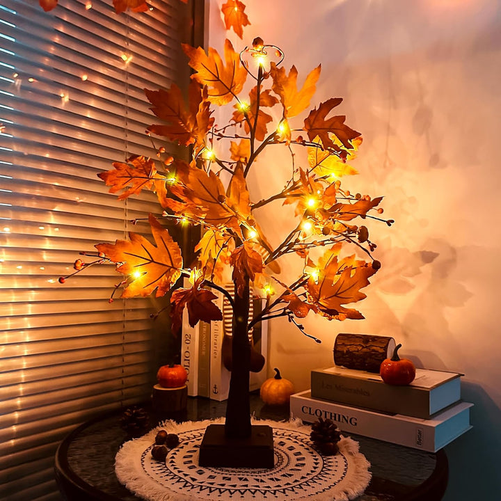 Herbstdeko Ahornblatt Baum Lichter, 61cm Herbst Dekoration Lichterbaum Für Innen mit Timer, Herbst D