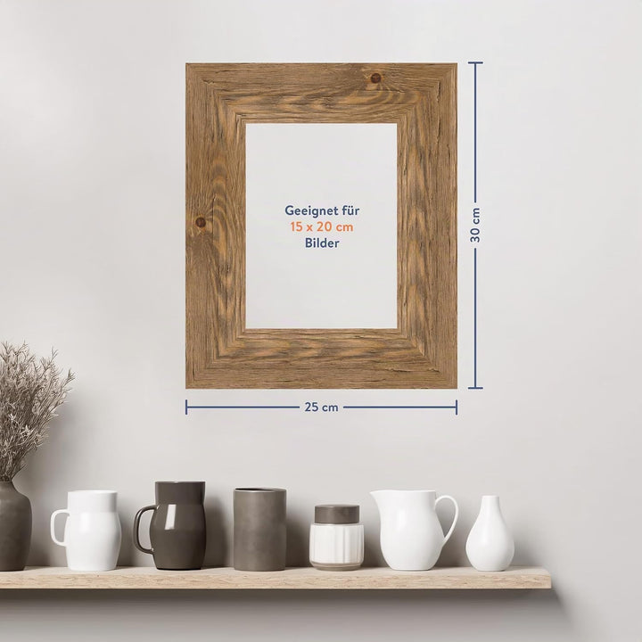 WANDStyle Bilderrahmen Eiche 15x20 cm aus Holz im Landhaus-Stil mit Aufsteller und Aufhänger, Fotora