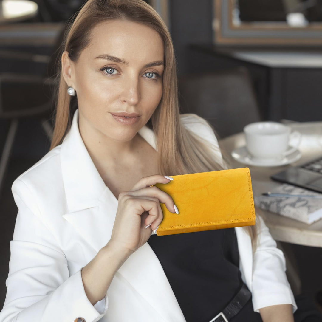 ekavale Damen-geldbörse XXL aus Rindsleder mit RFID Leder-Geldbörse mit vielen Fächern für Frau (Ant