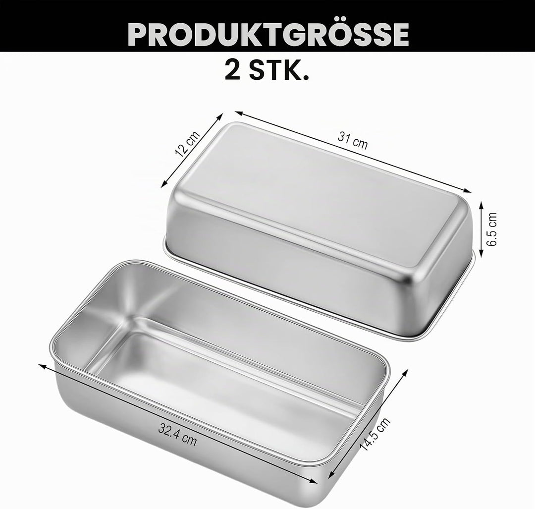 2 Stück Edelstahl Brotbackform Kastenform 30cm - Rechteckige Backform für Brot & Kuchen, Kastenkuche