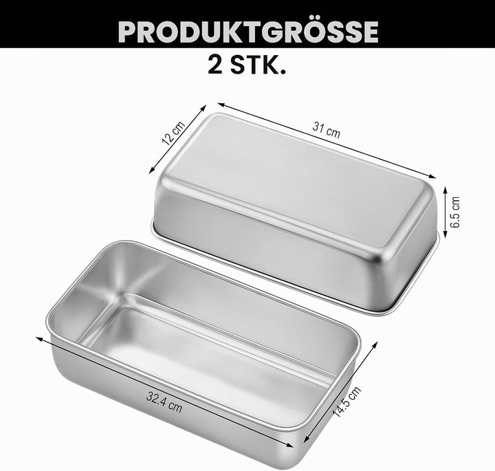 2 Stück Edelstahl Brotbackform Kastenform 30cm - Rechteckige Backform für Brot & Kuchen, Kastenkuche