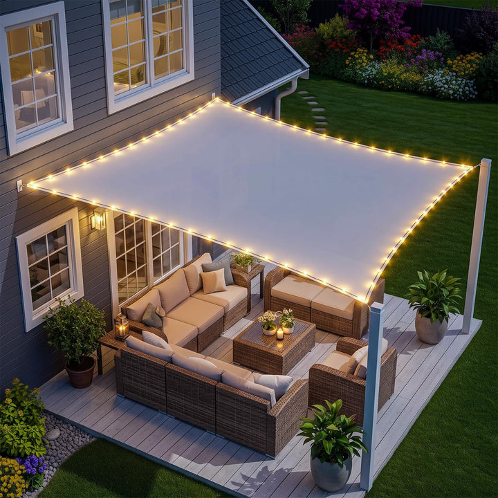 ABIUBIU wasserdichte-Sonnensegel 3x4m mit eingebauter LED-Solar-Lichterkette, 98% UV-Schutz, reiBfes