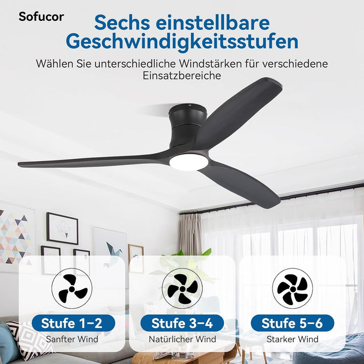 Sofucor Smart Deckenventilator mit Beleuchtung,132cm Massivholz Deckenventilator mit Licht, Alexa/AP