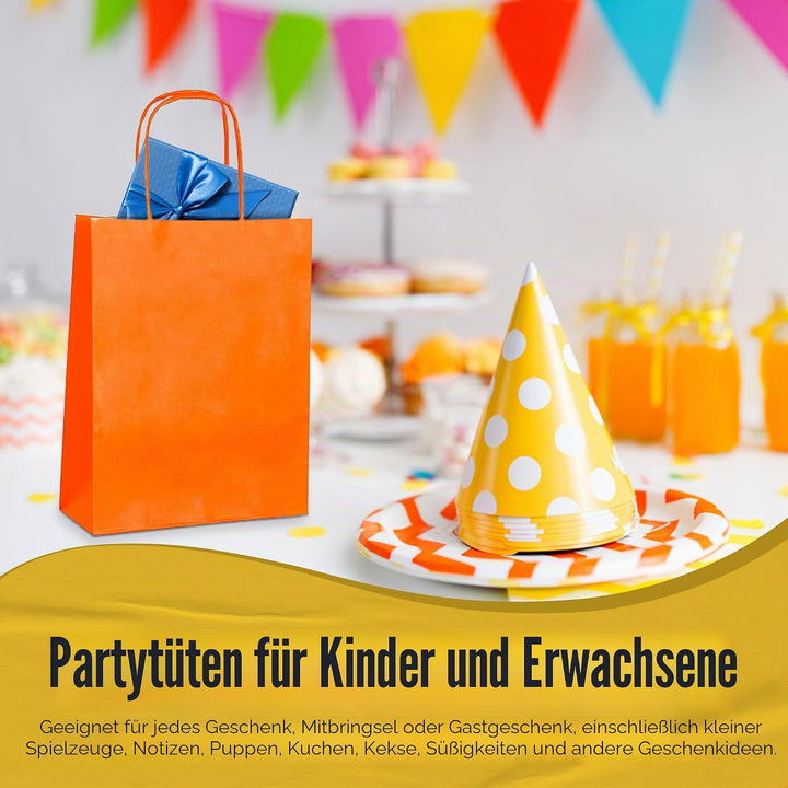 Thepaperbagstore 30 Papiertüten für Partys und Geschenke mit Griffen - Orange - 180x220x80mm Orange