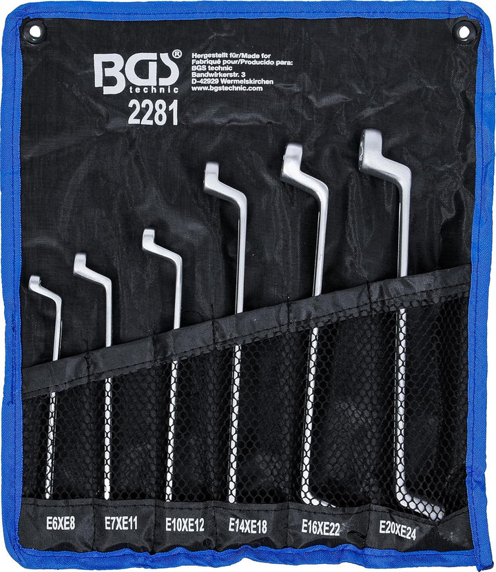 BGS 2281 | Doppel-Ringschlüssel-Satz mit E-Profil-Ringköpfen | gekröpft | SW E6 - E24 | 6-tlg.