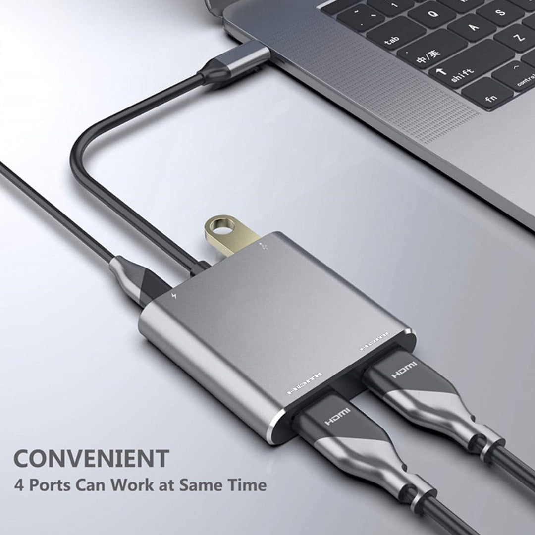 USB C auf Dual HDMI Adapter, 4 in 1 USB Typ C Hub mit 2 HDMI (4K @ 30Hz)/USB 3.0 /PD Aufladen, Dual
