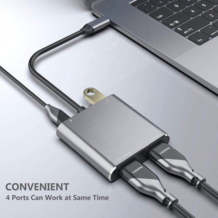 USB C auf Dual HDMI Adapter, 4 in 1 USB Typ C Hub mit 2 HDMI (4K @ 30Hz)/USB 3.0 /PD Aufladen, Dual