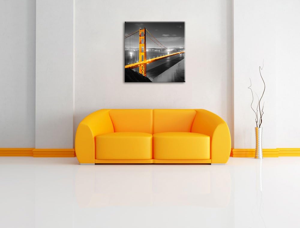Pixxprint riesige Golden Gate Bridge schwarz/weiss, Format: 70x70 auf Leinwand, 70x70