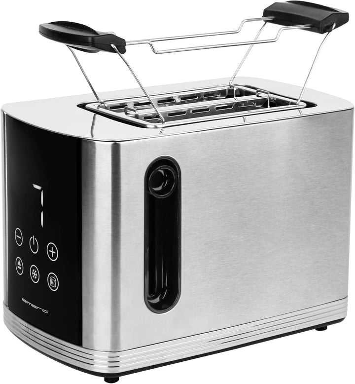 EMERIO Edelstahl Toaster mit grossem Display | 2 Toastschlitze | Zentrierautomatik | Krümelschublade
