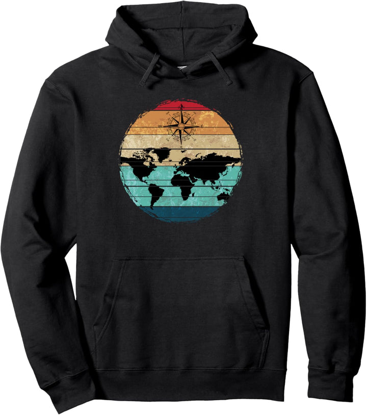 Weltreise Landkarte Reisen Kompass Retro Weltkarte Pullover Hoodie