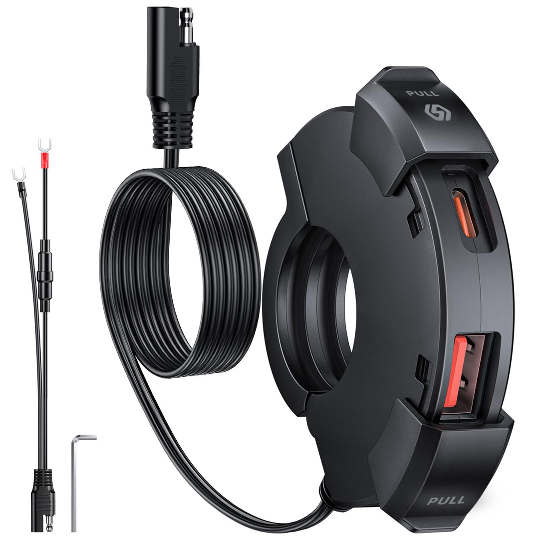 ZEXMTE Motorrad USB Steckdose, 18W QC 3.0 & 30W PD Typ C Dual USB Motorrad Ladegerät, 12V/24V Motorr