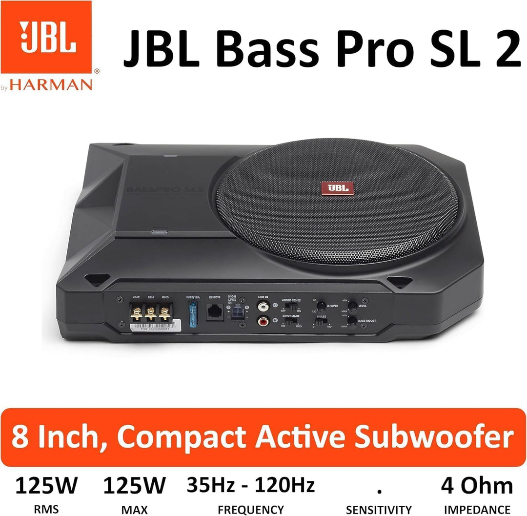 JBL BassPro SL2 Aktiv Subwoofer Auto Set - Aktiver Car hifi Untersitz Bassbox Gehäuse mit Bassreflex