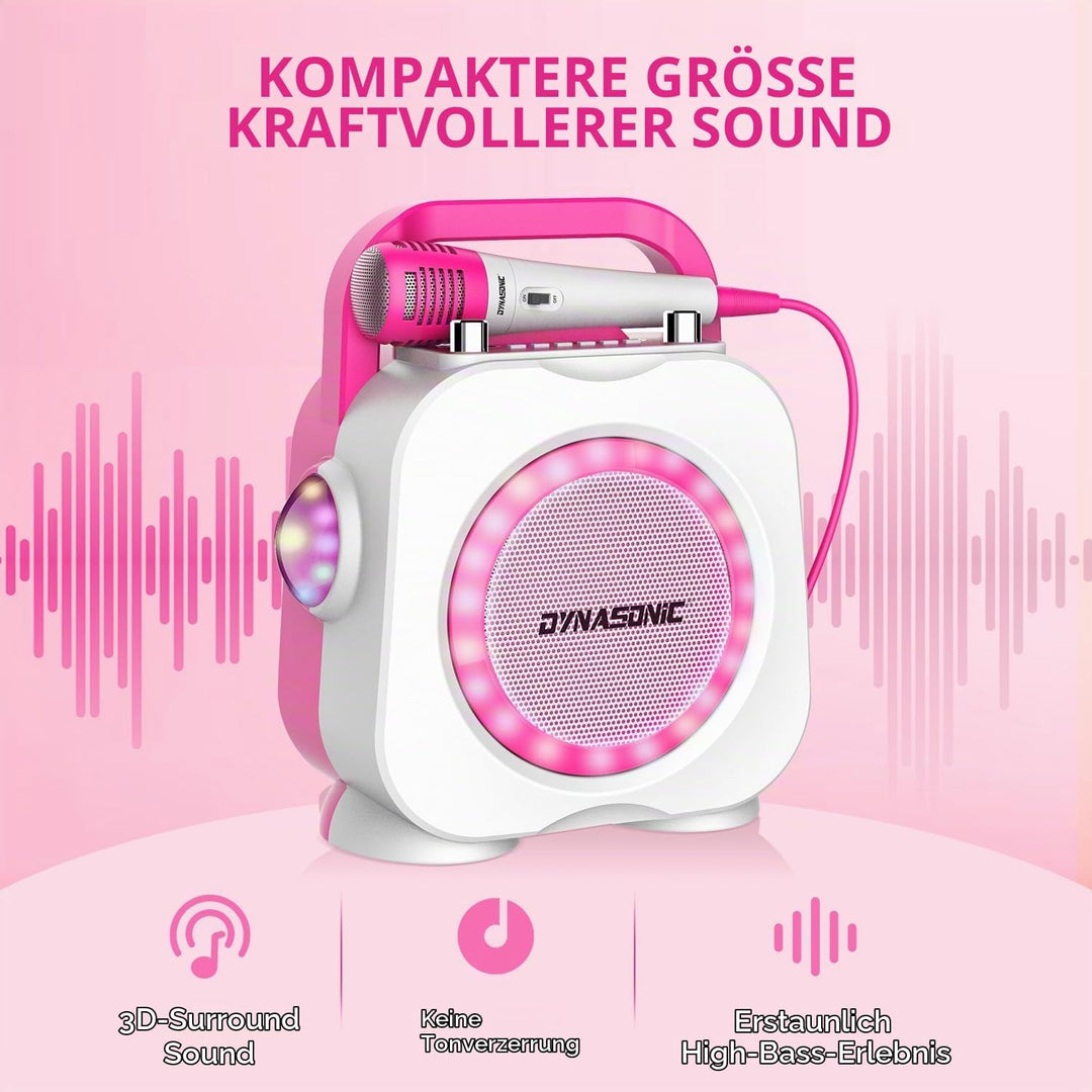 DYNASONIC Karaoke mit Mikrofon, Original Geschenke für Kinder Mädchen, Sprecher, Spielzeug Mädchen (