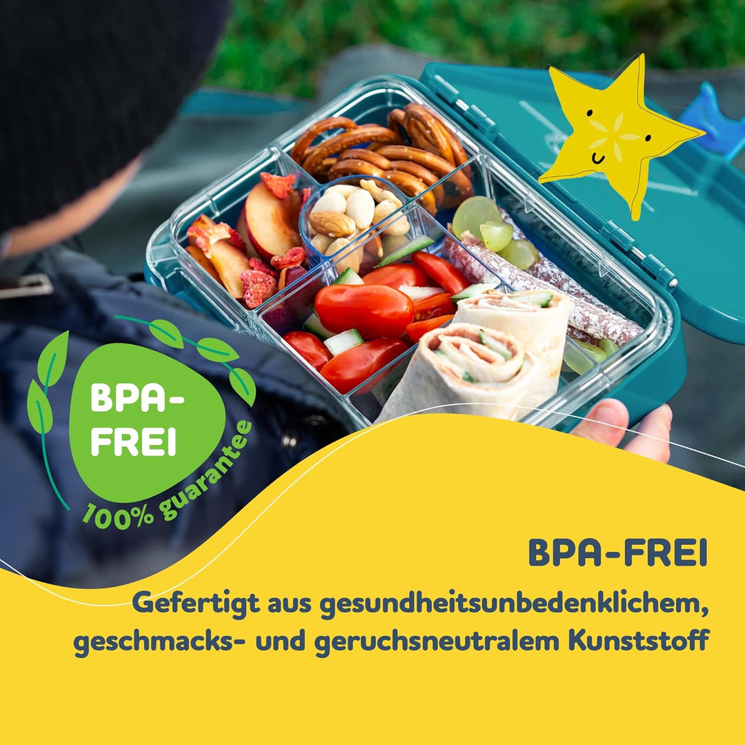 schmatzfatz Junior Brotdose Kinder mit Fächern, BPA Frei Lunchbox, Bento Box Kinder, Brotbox für Mäd