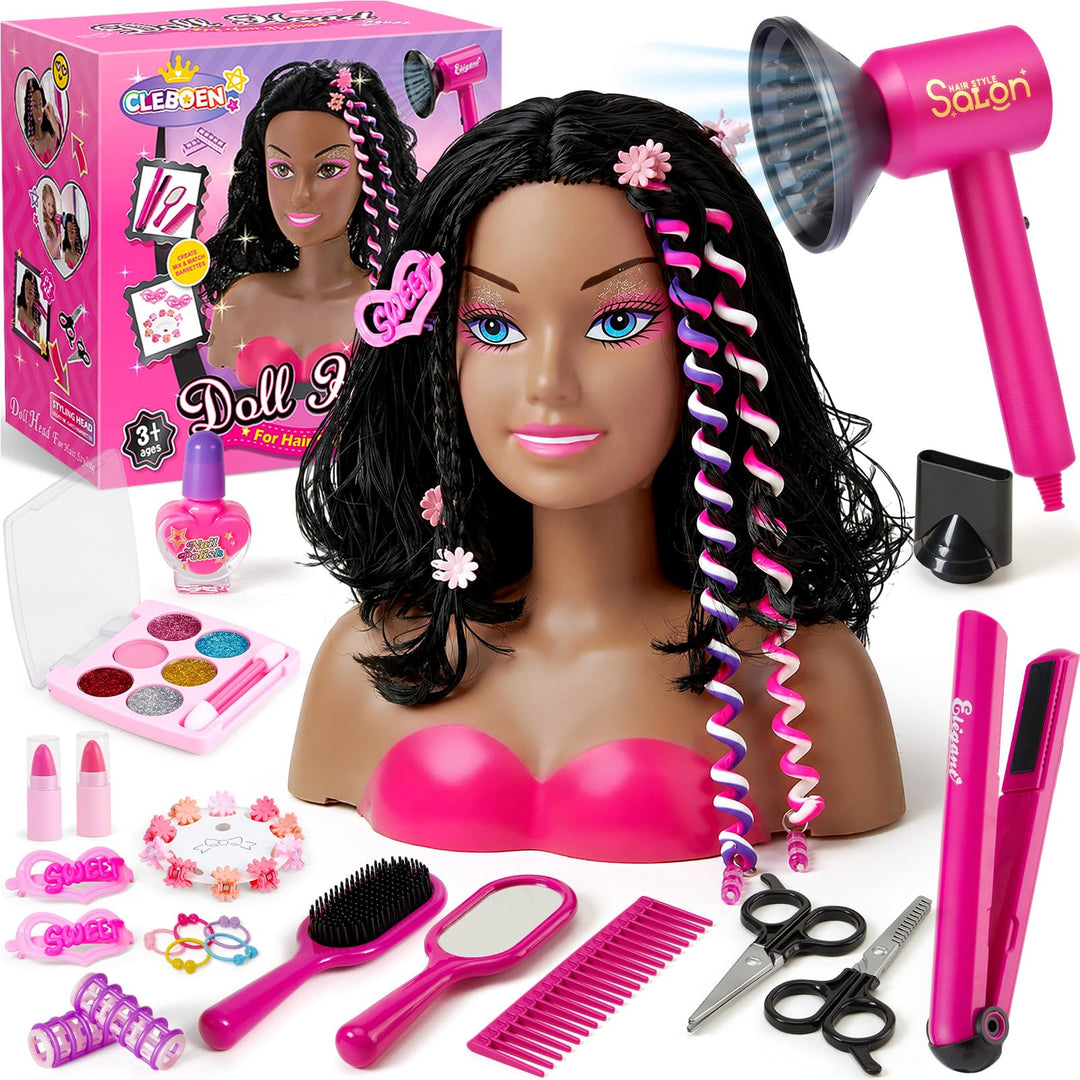 Frisierkopf Kinder Schminkpuppe mit Haartrockner Haarglätter Nagellack Kinderschminke Friseur Set Ha