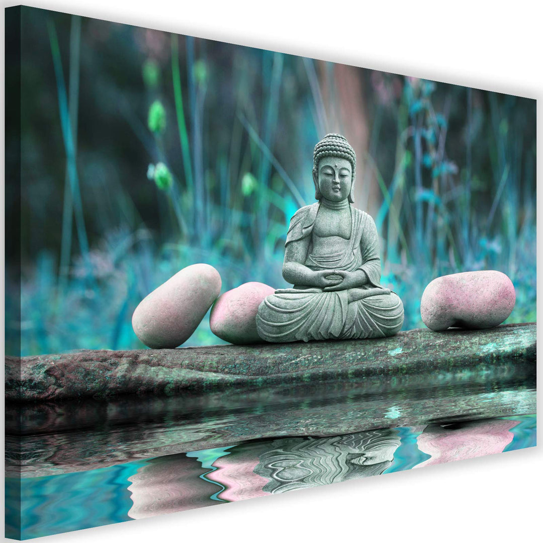 Feeby Wanddeko XXL Buddha Leinwandbild 5 Teilig Natur Wasser Steine Zen blau 100x70 cm Leinwandbild