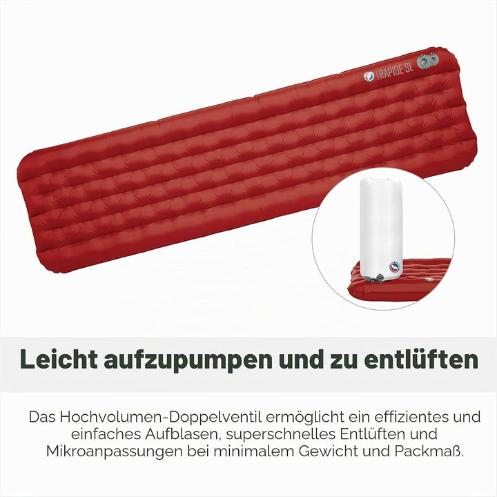 Big Agnes Rapide SL Insulated Isomatte, 64x198cm, rot Breit lang (25 x 78 cm), Breit lang (25 x 78 c
