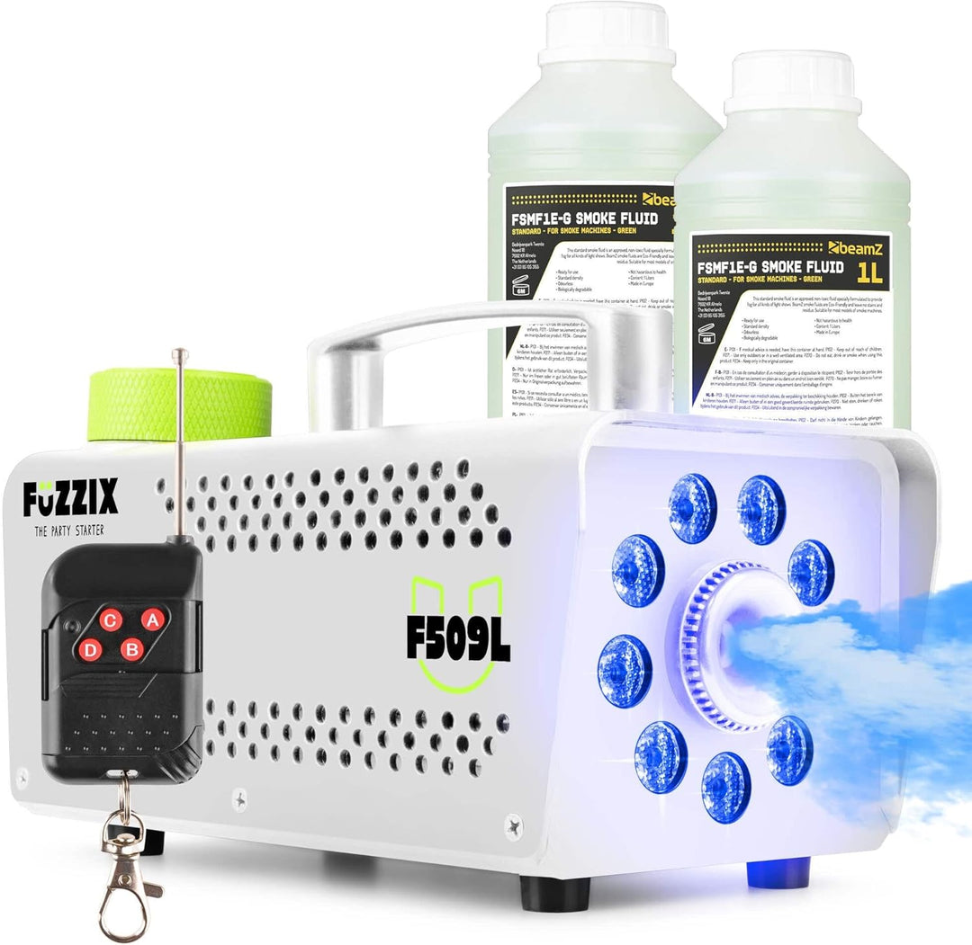 Fuzzix F509LW Nebelmaschine Mini mit LED Lichteffekt und 2 Liter Nebelfluid, 500 Watt mit Fernbedien